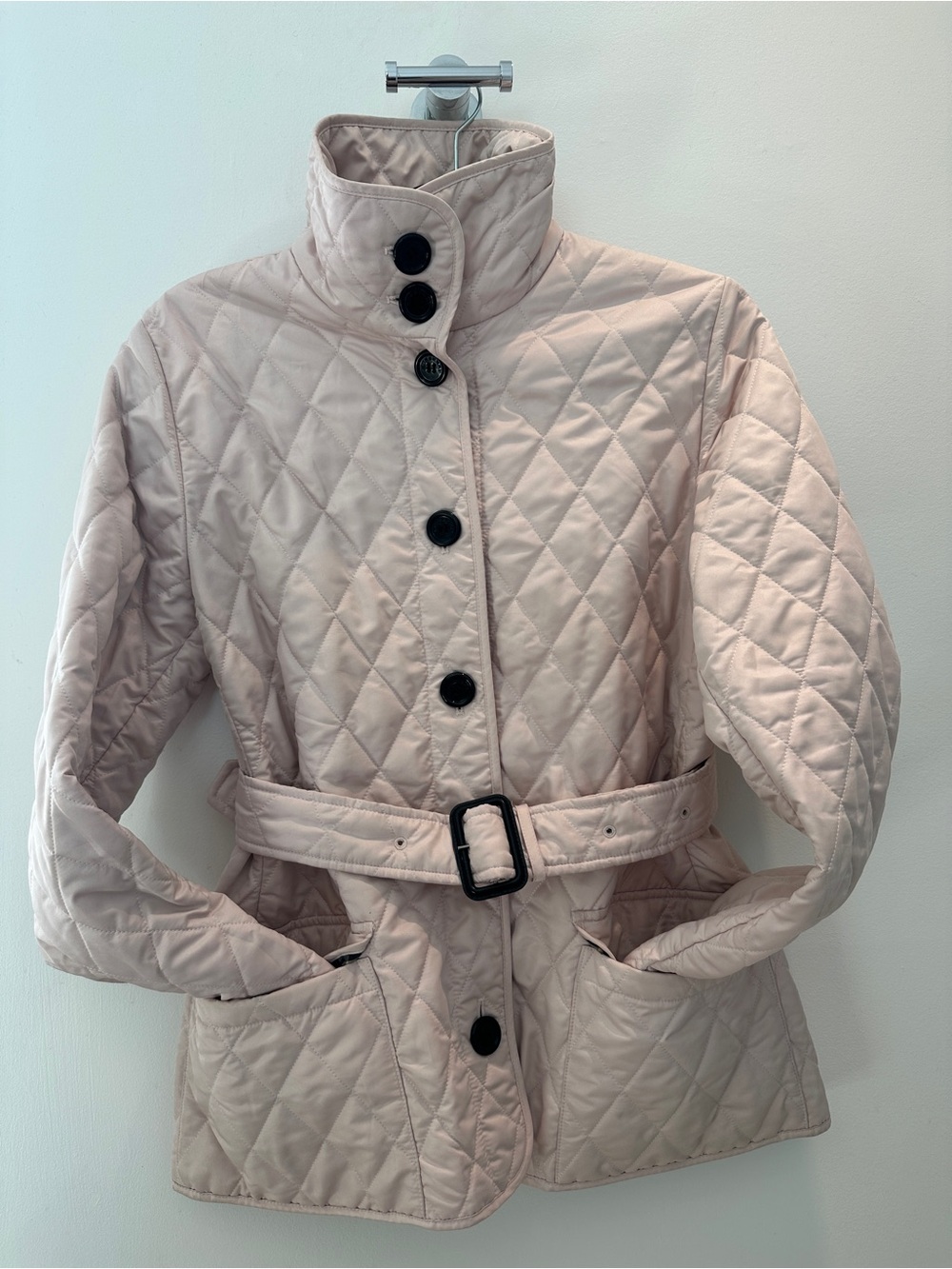 Burberry Quilted Belted Puffer Jacket in Light Blush